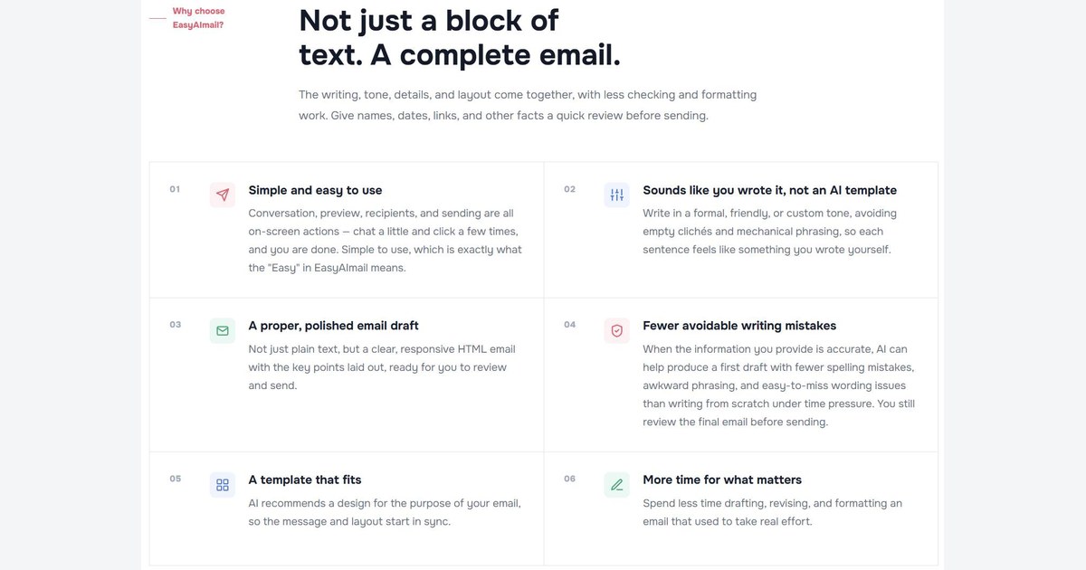 EasyAImail English interface showing a complete email experience