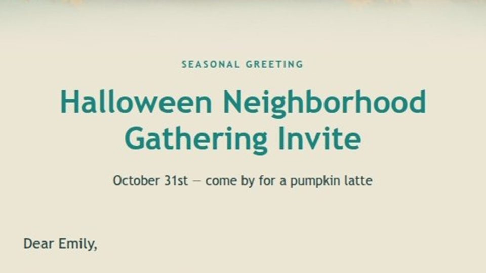 Wide preview of the Teal Friendly Ghost Halloween Business Email