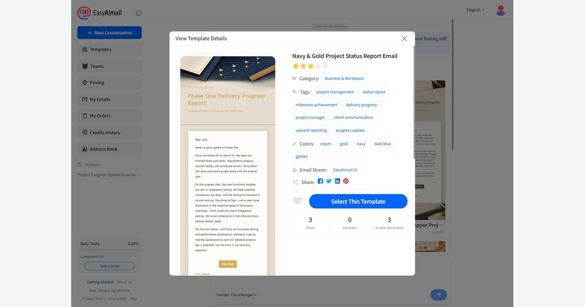 EasyAImail English template detail interface